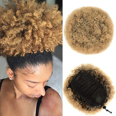 Showlu Fashion Store 1piece / Natural Afro Puff Drawstring Ponytail Synthetic Hair Extension Ombre Honey Colored Blonde Clip On Kinky Drawstring Curly Ponytail