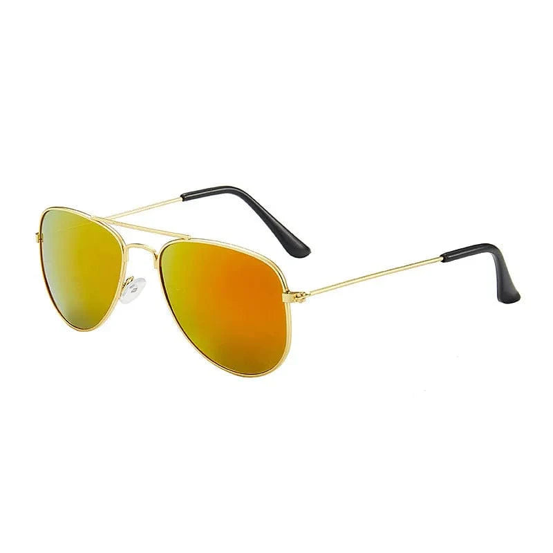Kids pilot sunglasses with metal frame and mirror lenses, designed for boys and girls, stylish goggles for children
