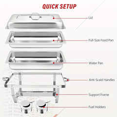 Showlu Fashion Store 2/4/5/6/8/10packs Stainless Steel Chafing Dish Set 8QT, Premium Rectangle Buffet Food Warmer With Lids, Durable Pans & Fuel Holders - Perfect For Elegant Restaurant Catering, Parties, And Weddings Events