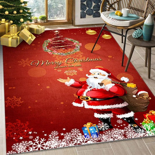 Showlu Fashion Store 2 / 40x120cm 15x47inch Christmas Rugs Home Rugs Santa Pattern Living Room Bedroom Decor Doormats Holiday Party Atmosphere Arrangement Decoration