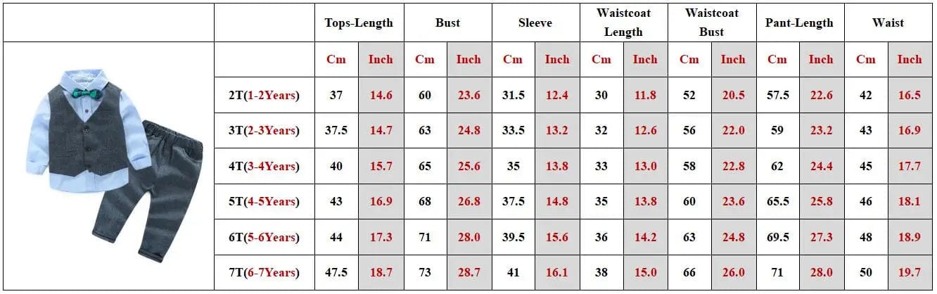  Showlu Fashion Store 2-7Years Kids Boy Clothes Gentleman Vest Shirt Pant 3Pcs Set Children Baby Outfits Children Boys Wedding Party Costume A087