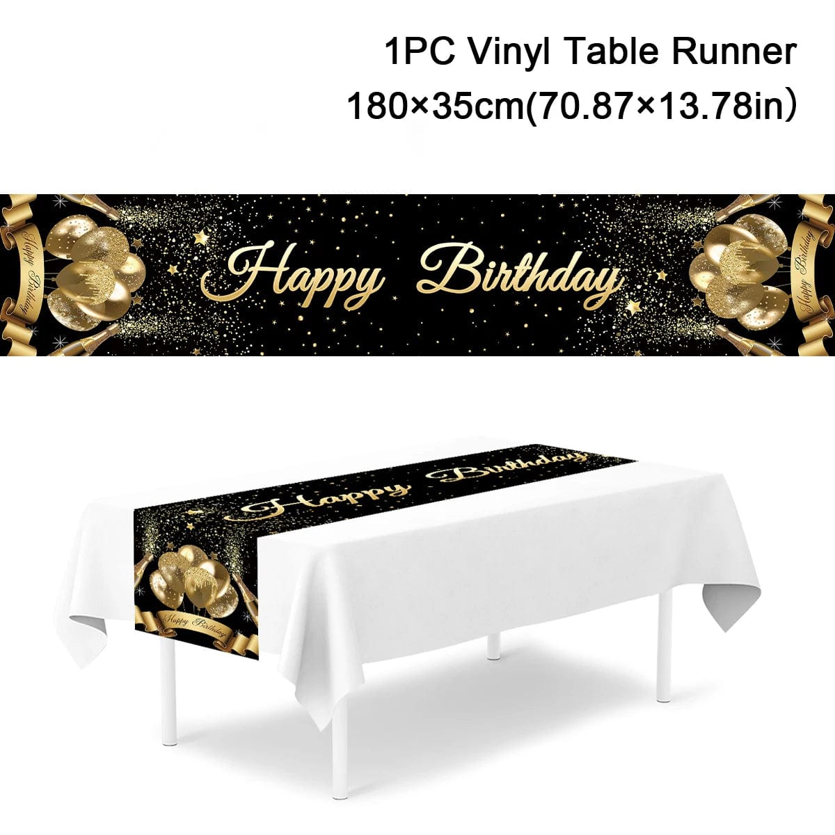 Showlu Fashion Store 2 Black Gold Birthday Party Decoration Table Runner Tablecloth Adult 30 40 50 Birthday Balloon Set Anniversary Wedding Supplies