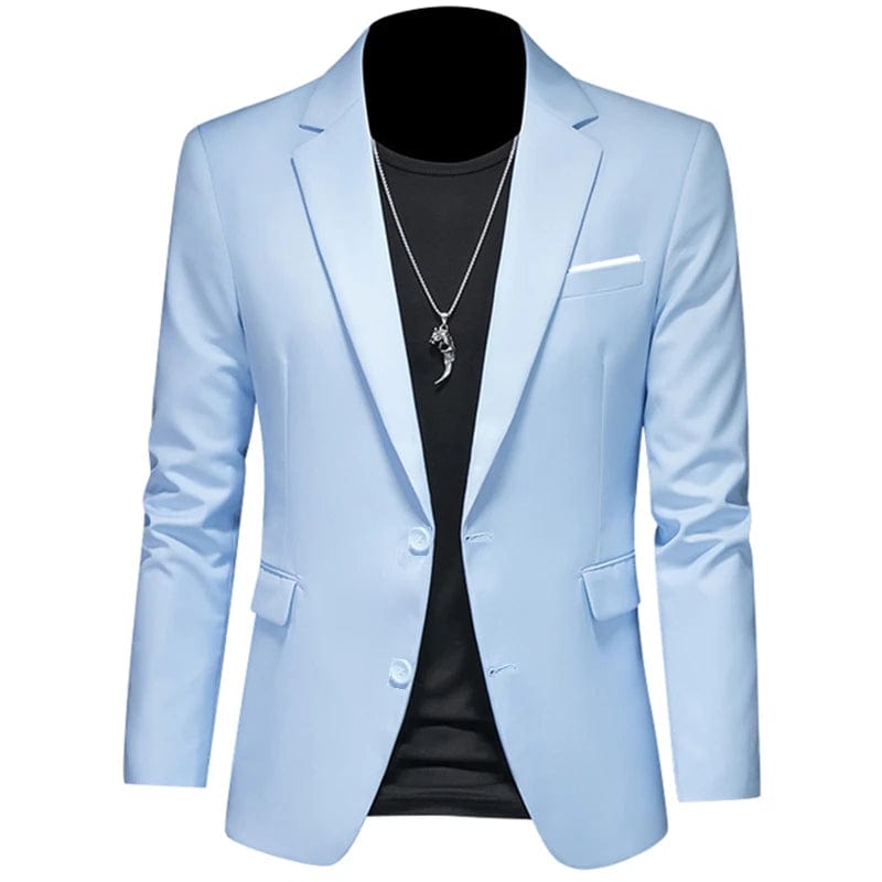 Showlu Fashion Store 2 Button Sky / Asian 6XL is US 3XL 2023 Fashion New Men's Leisure Casual Boutique Business Solid Color Slim Fit Suit Blazers Jacket Dress Coat