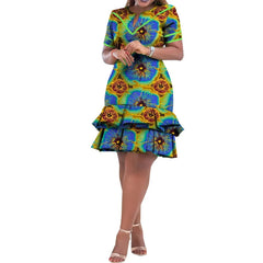 SHOWLU FASHION STORE 2 / custom size On Sale! New Fashion African Bazin Riche Dresses For Women Bazin Riche Female Ankara Clothing Short Sleeve Ladies Dress Robe Wax