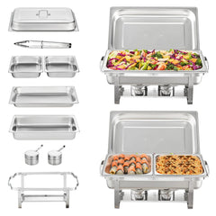  Showlu Fashion Store 2 Packs / United States VEVOR 8QT Rectangle Chafing Dish 1/2/4/6 Packs w/ Full Size Pans Buffet Catering Warmer Server Folding Stand Fuel Holder Tray