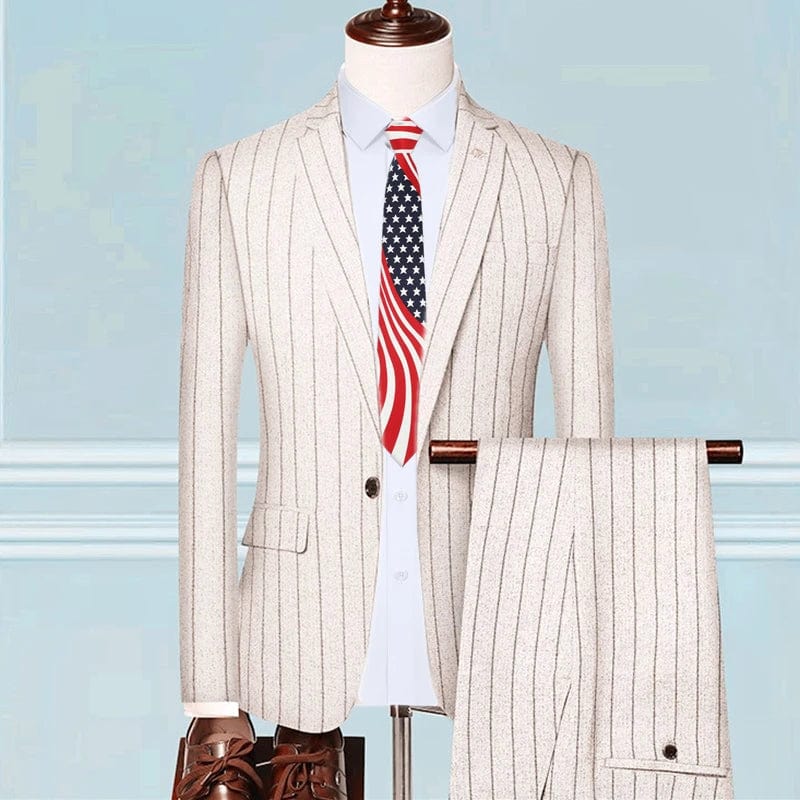 Showlu Fashion Store 2 Pcs Set Beige / Asian 4XL is Eur 2XL British Style Men Plaid Vest Blazer Pants 3 Pieces Set / Male Fashion High End Slim Wedding Banquet Business Suit Jacket Coat