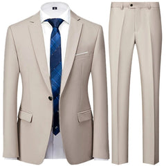 Showlu Fashion Store 2 Pcs Set Beige / Asian L is US XS Business Suit Jacket Coat Blazers Trousers Waistcoat Men Wedding Three Pieces Pants Vest Large Size Professional Dress 3 Pcs Set