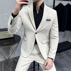  Showlu Fashion Store 2 Pcs Set Beige / Asian XXL is US S Men's Suit Jacket Vest Pants Fashion Boutique Plaid Casual Business Male Groom Wedding Tuxedo Dress 3 Pieces Set Blazers Coat