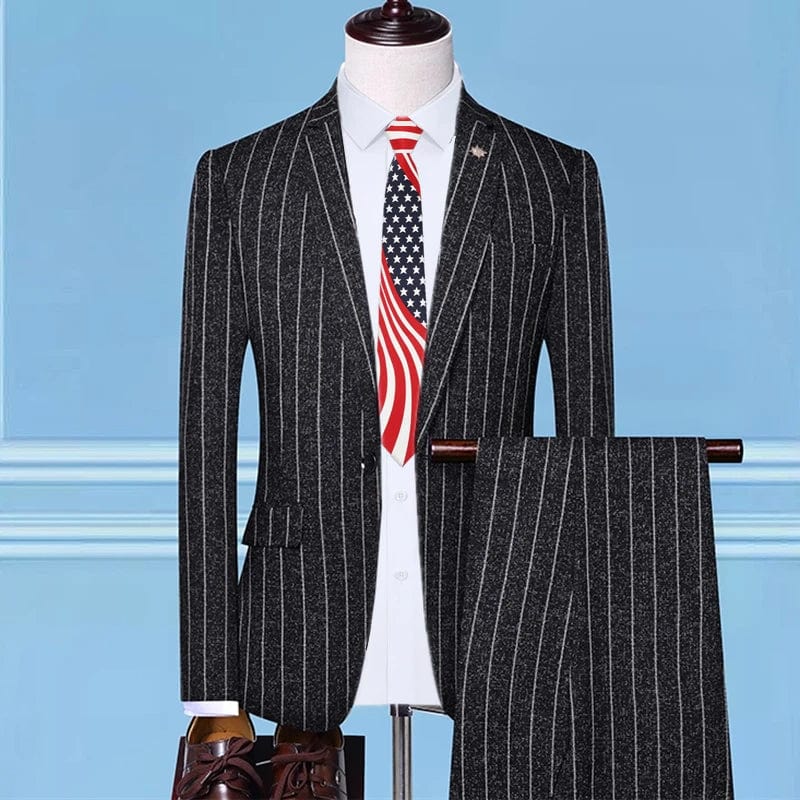 Showlu Fashion Store 2 Pcs Set Black 1 / Asian 4XL is Eur 2XL British Style Men Plaid Vest Blazer Pants 3 Pieces Set / Male Fashion High End Slim Wedding Banquet Business Suit Jacket Coat