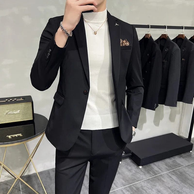  Showlu Fashion Store 2 Pcs Set Black / Asian XXL is US S Men's Suit Jacket Vest Pants Fashion Boutique Plaid Casual Business Male Groom Wedding Tuxedo Dress 3 Pieces Set Blazers Coat