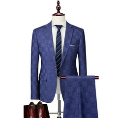  Showlu Fashion Store 2 Pcs Set blue / Asian S is Eur XXS Plaid Suit Men Blazer Vest Pants Business British Style Wedding Dress Banquet High End Slim Fit Jacket Trousers 3 Piece Set