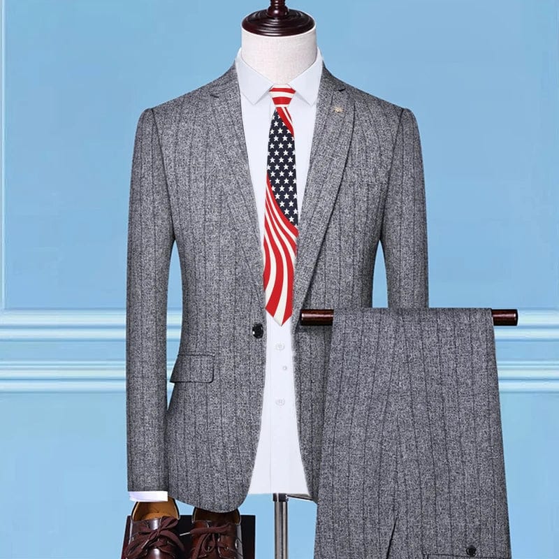 Showlu Fashion Store 2 Pcs Set Gray / Asian 4XL is Eur 2XL British Style Men Plaid Vest Blazer Pants 3 Pieces Set / Male Fashion High End Slim Wedding Banquet Business Suit Jacket Coat