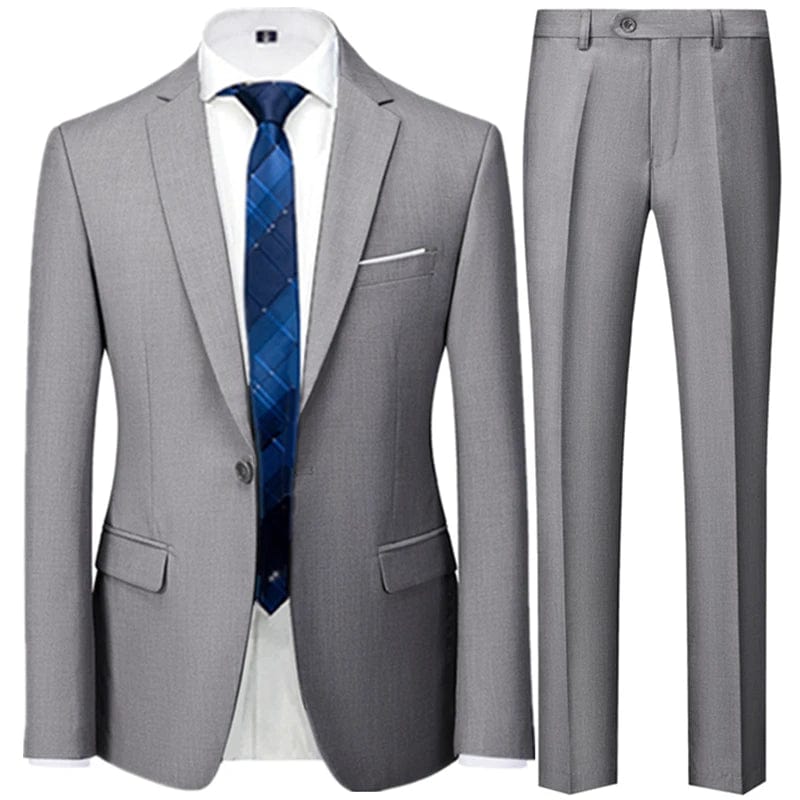 Showlu Fashion Store 2 Pcs Set light gray / Asian L is US XS Business Suit Jacket Coat Blazers Trousers Waistcoat Men Wedding Three Pieces Pants Vest Large Size Professional Dress 3 Pcs Set