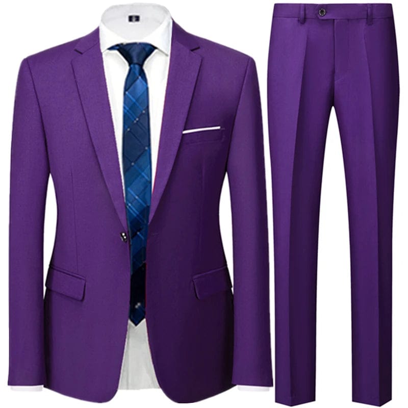 Showlu Fashion Store 2 Pcs Set Purple / Asian L is US XS Business Suit Jacket Coat Blazers Trousers Waistcoat Men Wedding Three Pieces Pants Vest Large Size Professional Dress 3 Pcs Set