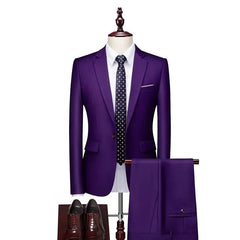 SHOWLU FASHION STORE 2 Pcs Set Purple / Asian L is US XXS 16 Color Basic Style Men's Casual Solid Color 3 Pieces Suits / Male One Button Blazers Jacker Coat Trousers Pants Vest Waistcoat