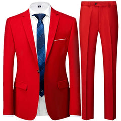 Showlu Fashion Store 2 Pcs Set Red / Asian L is US XS Business Suit Jacket Coat Blazers Trousers Waistcoat Men Wedding Three Pieces Pants Vest Large Size Professional Dress 3 Pcs Set