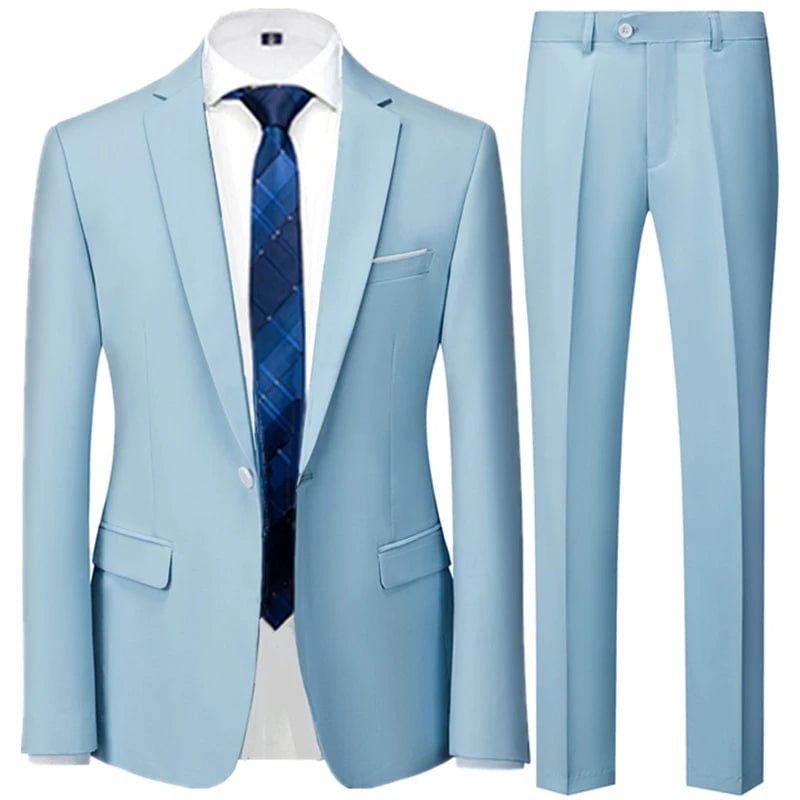 Showlu Fashion Store 2 Pcs Set Sky blue / Asian L is US XS Business Suit Jacket Coat Blazers Trousers Waistcoat Men Wedding Three Pieces Pants Vest Large Size Professional Dress 3 Pcs Set