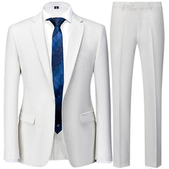 Showlu Fashion Store 2 Pcs Set White / Asian L is US XS Business Suit Jacket Coat Blazers Trousers Waistcoat Men Wedding Three Pieces Pants Vest Large Size Professional Dress 3 Pcs Set