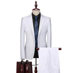 SHOWLU FASHION STORE 2 Pcs Set White / Asian L is US XXS 16 Color Basic Style Men's Casual Solid Color 3 Pieces Suits / Male One Button Blazers Jacker Coat Trousers Pants Vest Waistcoat