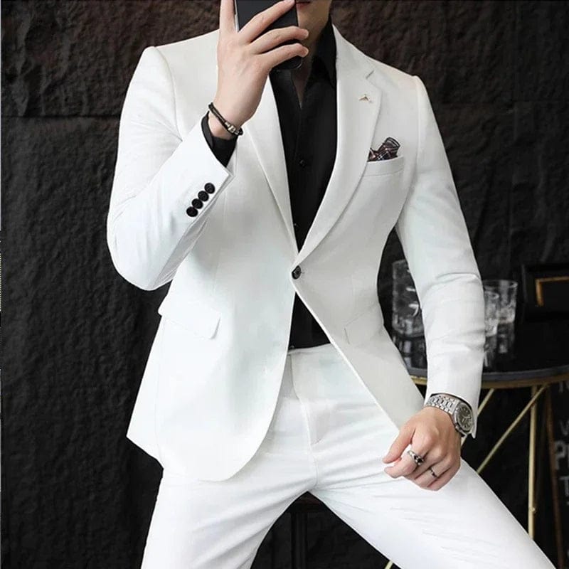  Showlu Fashion Store 2 Pcs Set White / Asian XXL is US S Men's Suit Jacket Vest Pants Fashion Boutique Plaid Casual Business Male Groom Wedding Tuxedo Dress 3 Pieces Set Blazers Coat