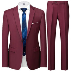 Showlu Fashion Store 2 Pcs Set Wine / Asian L is US XS Business Suit Jacket Coat Blazers Trousers Waistcoat Men Wedding Three Pieces Pants Vest Large Size Professional Dress 3 Pcs Set