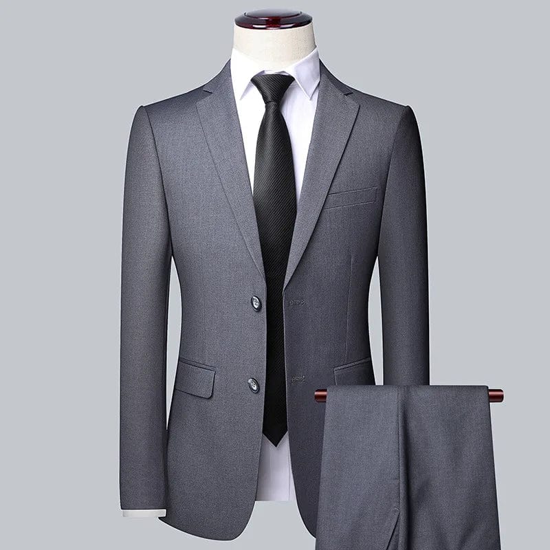 SHOWLU FASHION STORE 2-piece Gray / 5XL(87.5KG-92.5KG) High-quality Solid Color Wedding Suit (suit+Trousers)2024 New Fashion Handsome Business Leisure Boutique Men's 2-piece Set Suit