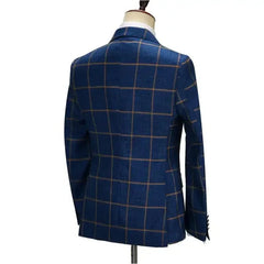 SHOWLU FASHION STORE 2 Pieces Luxury Check Plaid Men Suits Set Peaked Lapel Business Party Costume Homme Wedding Groom Tuxedos Dress Jacket Pants