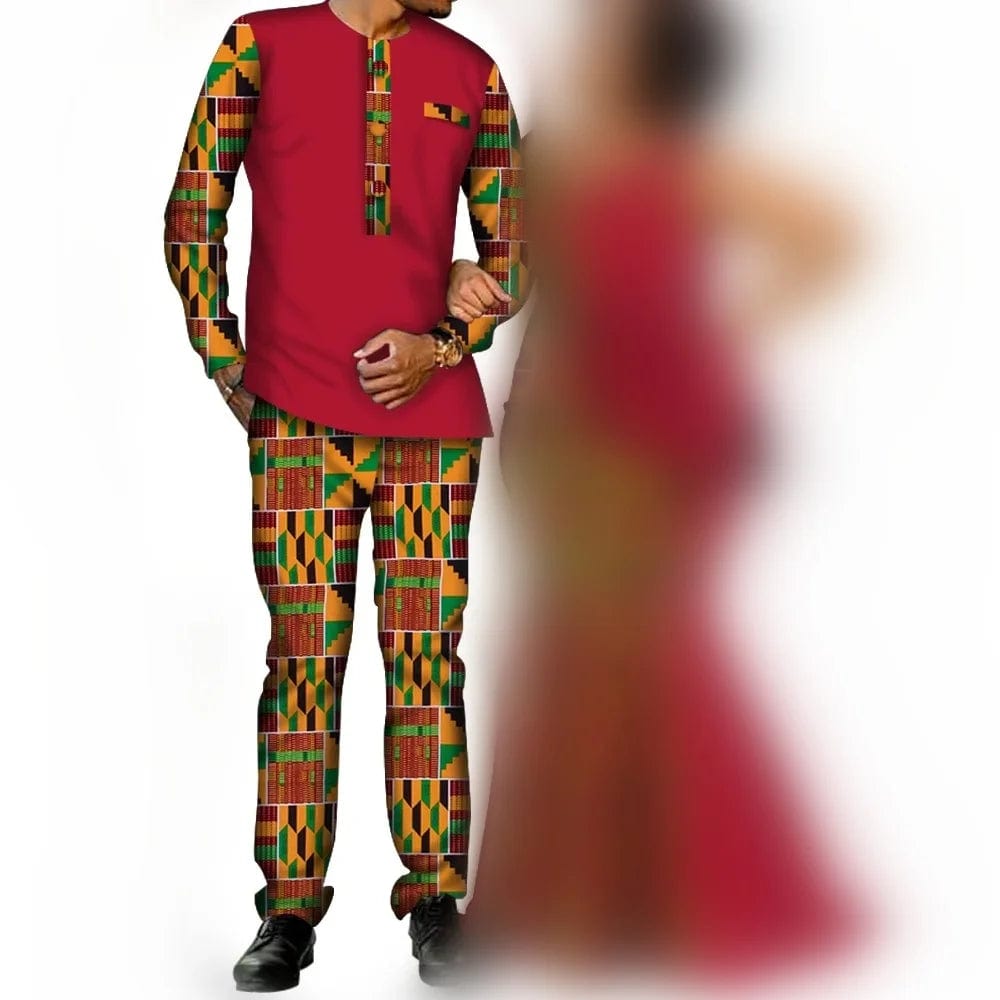 SHOWLU FASHION STORE 2 / S / CHINA African Couple Clothes Women`s Long Maxi Dress And Men`s Tracksuit Dashiki Outfits Shirts And Pants Set Evening Wedding Party