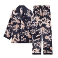 Men's two-piece pajama set by Showlu Fashion, long-sleeved cotton pajamas with black trousers, suitable for spring and summer.