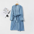 Blue Showlu Men's fleece nightgown with long sleeves, breathable velour fabric, cozy and skin-friendly for comfortable sleep.