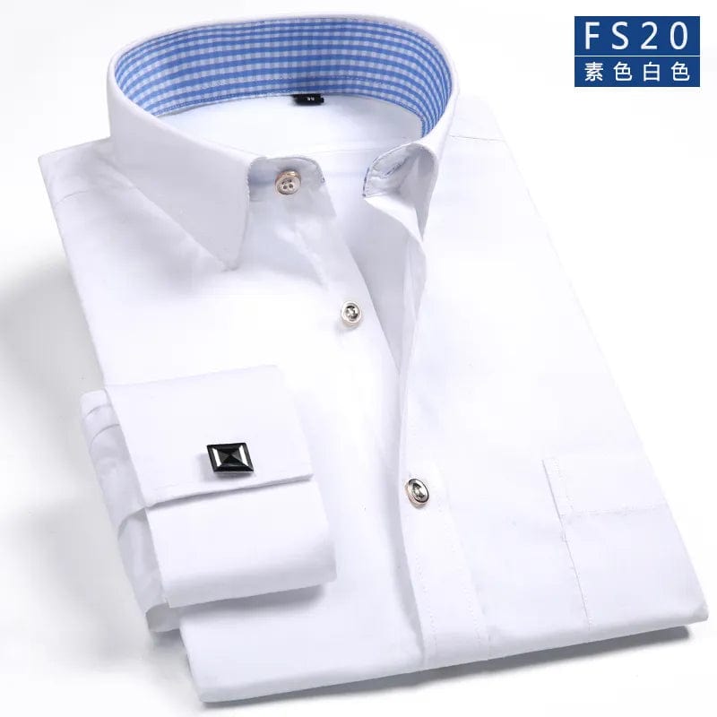 Showlu Fashion Store 20 / 39-M 2023 Men French Cuff Dress Shirt Cufflinks  New White Long Sleeve Casual Buttons Male Brand Shirts Regular Fit Clothes