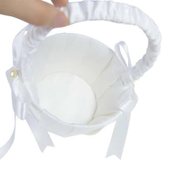 Showlu Fashion Store 20 cm White Flower Girls Basket Silk Wedding Basket for Flower Bride/Kids Hand Held Wedding Ceremony Party Decorations