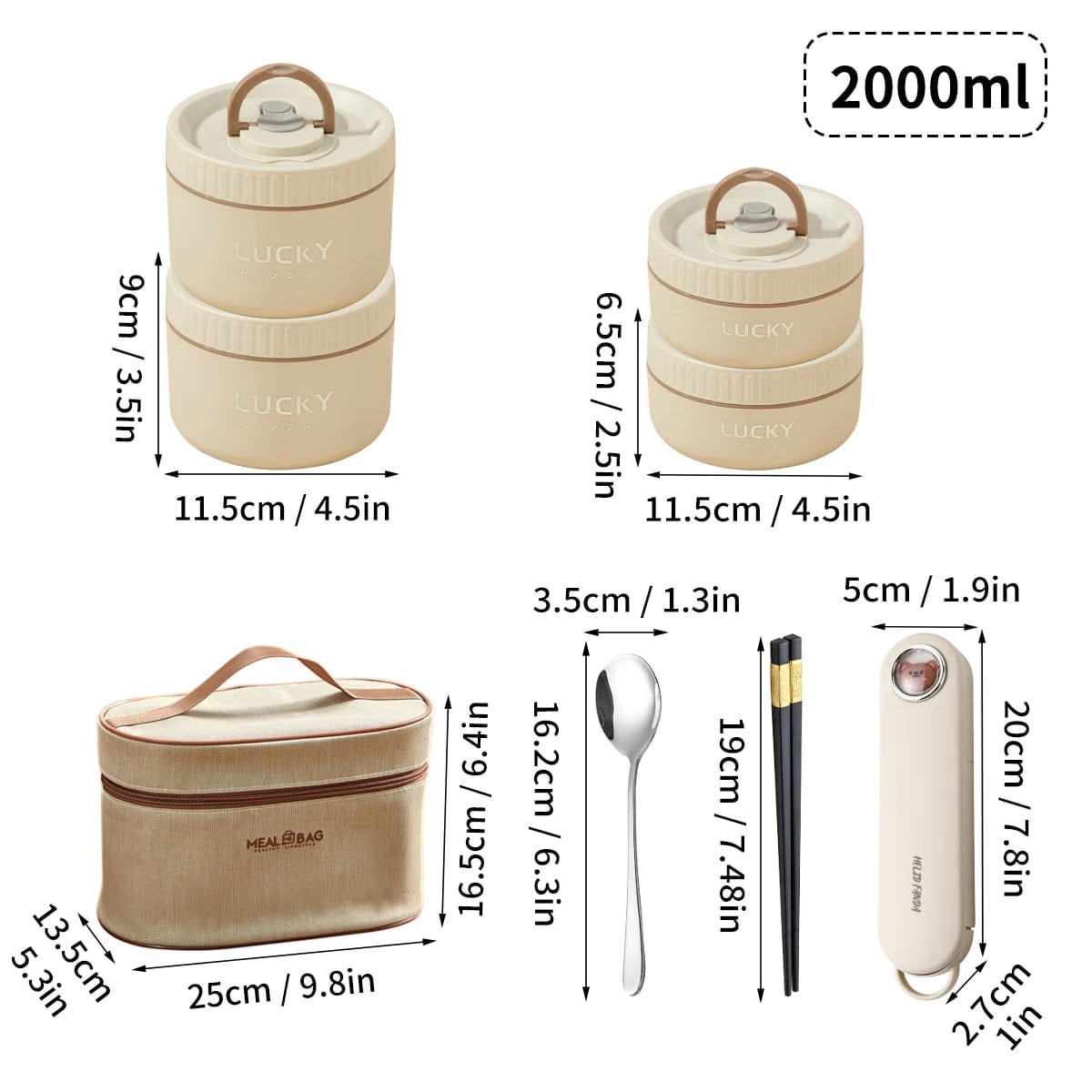  Showlu Fashion Store 2000ML Beige WORTHBUY Portable Sealed Thermal Lunch Box For Kids Stackable Microwave 304 Stainless Steel Bento Box Insulated Food Container