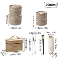  Showlu Fashion Store 2000ML Brown WORTHBUY Portable Sealed Thermal Lunch Box For Kids Stackable Microwave 304 Stainless Steel Bento Box Insulated Food Container