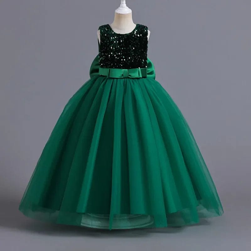 Showlu Fashion Store 2011 green / 5T 12 14 Yrs Sequin Kids Party Princess Dress for Girls Sleeveless Bow Birthday Vestidos Kids Formal Gala Gown Bridesmaid Dresses