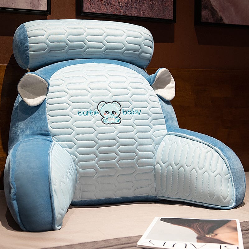 Showlu Fashion Store 201304232 Headrest + headrest: 65*45*15cm (Ice Silk latex interlayer, removable and washable) / Blue elephant LaTeX Rayon Bedside Cushion Soft Bag Waist Cushion Big Backrest Pregnant Women Couch Pillow Bed Reading Pillow Summer