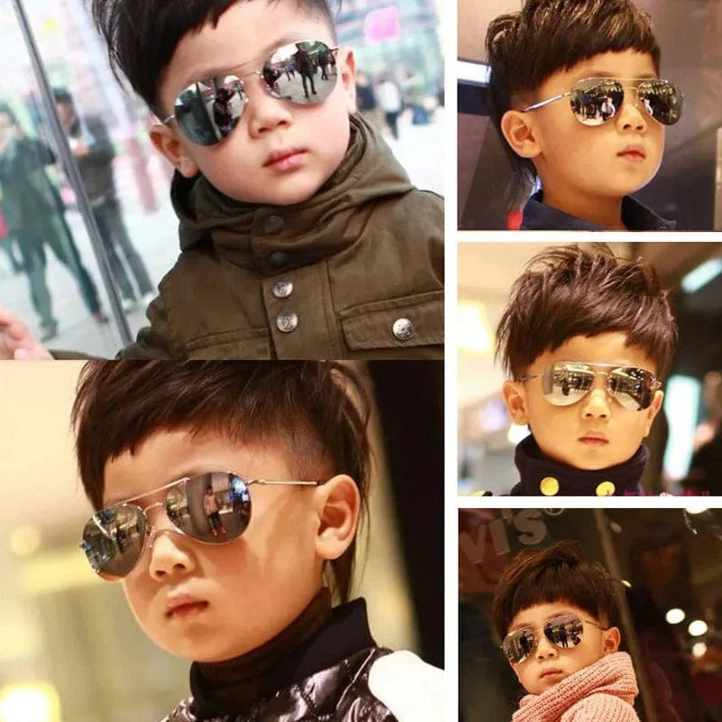 Kids pilot sunglasses with metal frame and mirror lenses for boys and girls, stylish goggles for children by Showlu Fashion Store