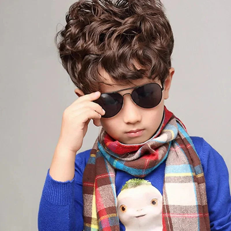 Kids pilot sunglasses with metal frame and mirror lenses, stylish goggles for boys and girls by Showlu Fashion Store.