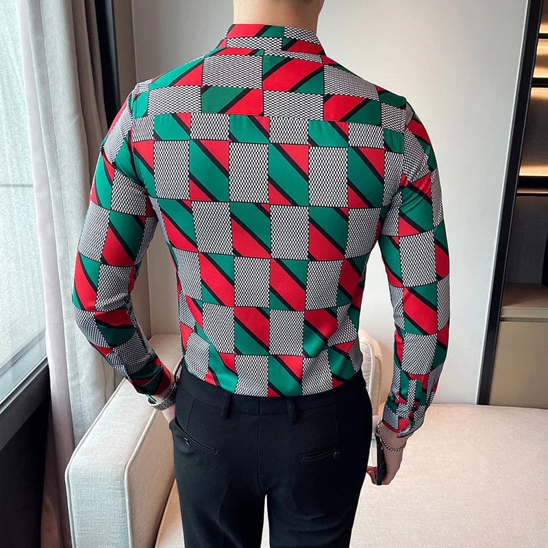 SHOWLU FASHION STORE 2021 Mens Plaid Printed Long Sleeve Shirt New Fashion Slim Social Formal Dress Shirts High Quality Men Club Party Dress Clothing