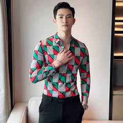 SHOWLU FASHION STORE 2021 Mens Plaid Printed Long Sleeve Shirt New Fashion Slim Social Formal Dress Shirts High Quality Men Club Party Dress Clothing