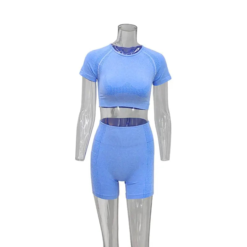 Showlu Women's Seamless Grey Yoga Set with high elasticity, ideal for fitness and outdoor yoga training, made by Showlu Fashion Store.