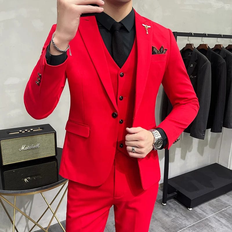 Showlu Fashion Store 2022 Brand New Royal Blue Casual Mens Suit Costume Wedding Suits For Men Slim Fit Groom Suits Wedding Tuxedos Blazer+Pants +Vest