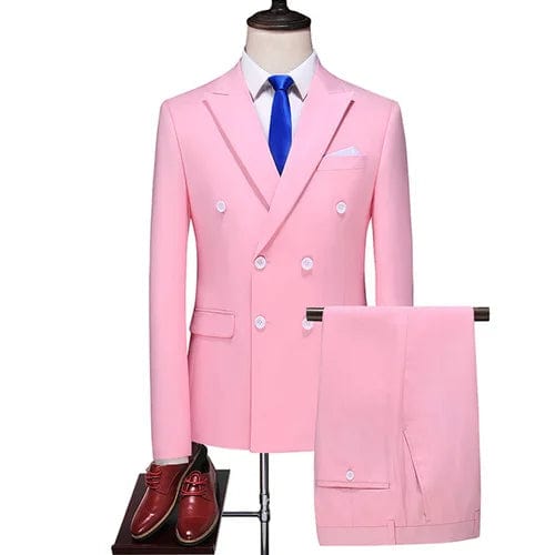 SHOWLU FASHION STORE 2022 Fashion New Men's Business Double Breasted Solid Color Suit Coat / Male Slim Wedding 2 Pieces Blazers Jacket Pants Trousers