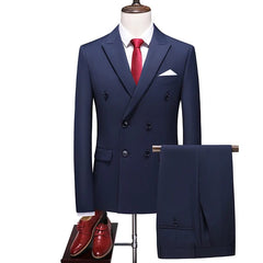 SHOWLU FASHION STORE 2022 Fashion New Men's Business Double Breasted Solid Color Suit Coat / Male Slim Wedding 2 Pieces Blazers Jacket Pants Trousers