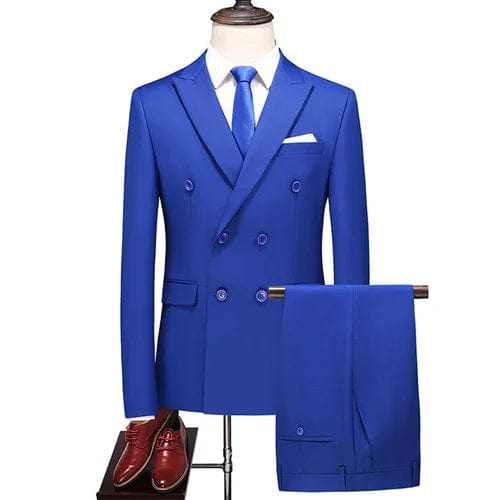 SHOWLU FASHION STORE 2022 Fashion New Men's Business Double Breasted Solid Color Suit Coat / Male Slim Wedding 2 Pieces Blazers Jacket Pants Trousers