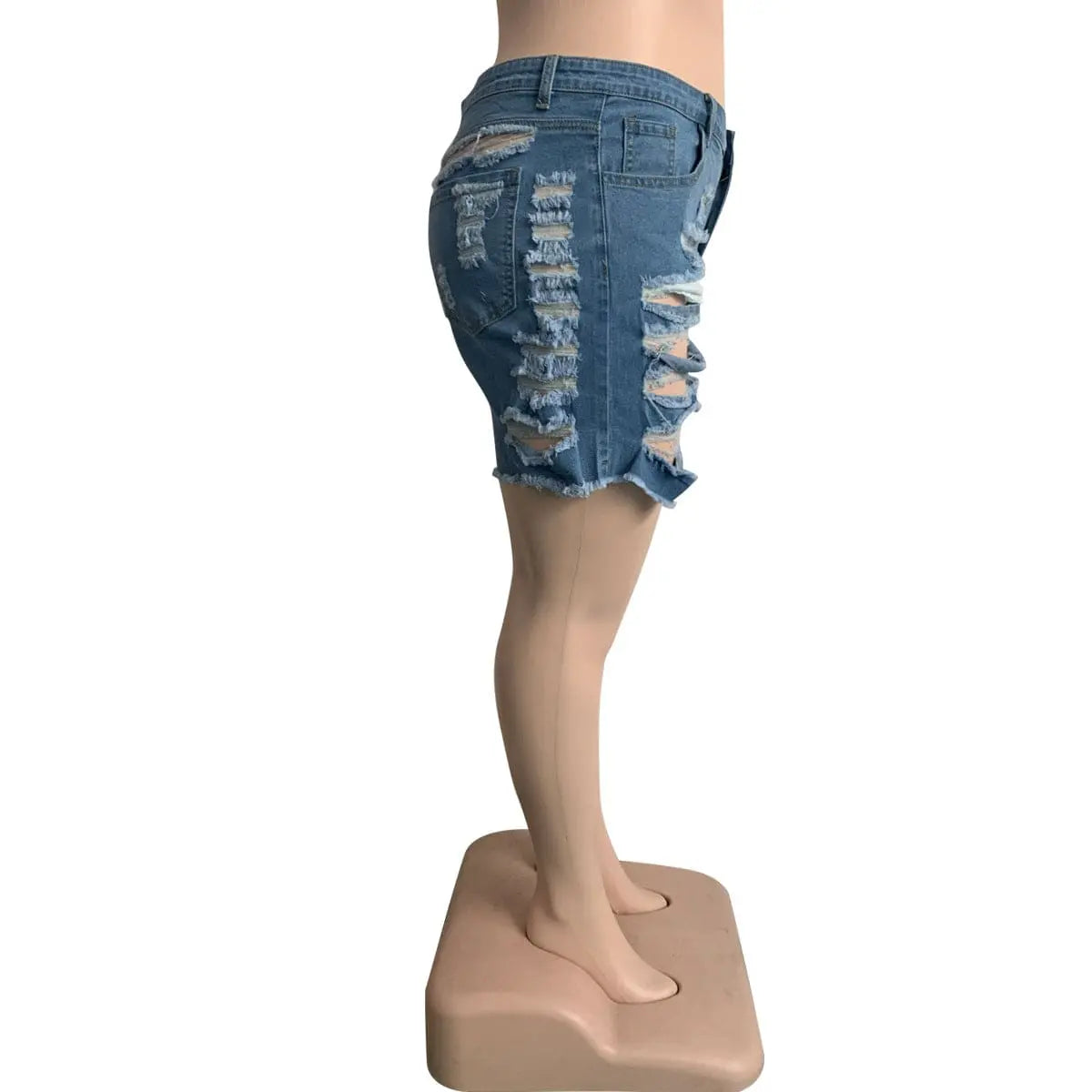 Showlu Women's Plus Size Ripped Denim Shorts with elastic waist, stylish solid color, perfect for casual summer wear.