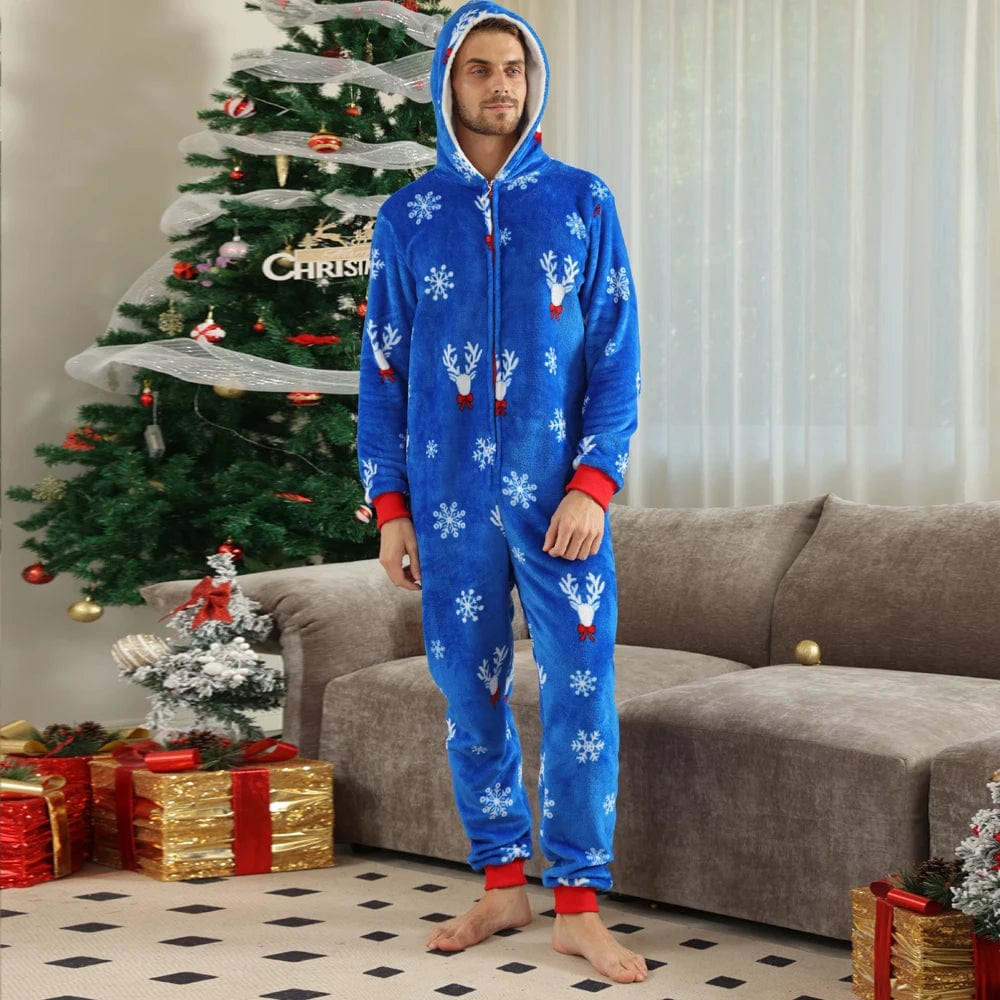 Showlu Fashion Store 2023 Christmas Gift Deer Family Pajamas Flannel Hooded Jumpsuit Mother Father Kids Baby Matching Outfit Rompers Xmas Family Look