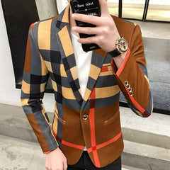 SHOWLU FASHION STORE 2023 Fashion New Men's Casual Suit Jacket Boutique Business Dress Suit Coat British Style Male Houndstooth Grid Plaid Blazers