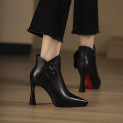 Showlu Fashion Store 2023 Hot Sale Ladies Shoes Ankle Women's Boots Elegant Modern Boots Women Solid Buckle Zipper Pointed Toe High Heel Female Shoes