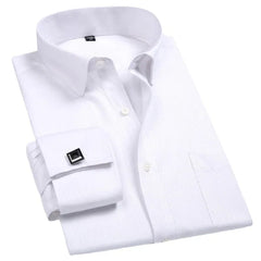 Showlu Fashion Store 2023 Men French Cuff Dress Shirt Cufflinks  New White Long Sleeve Casual Buttons Male Brand Shirts Regular Fit Clothes